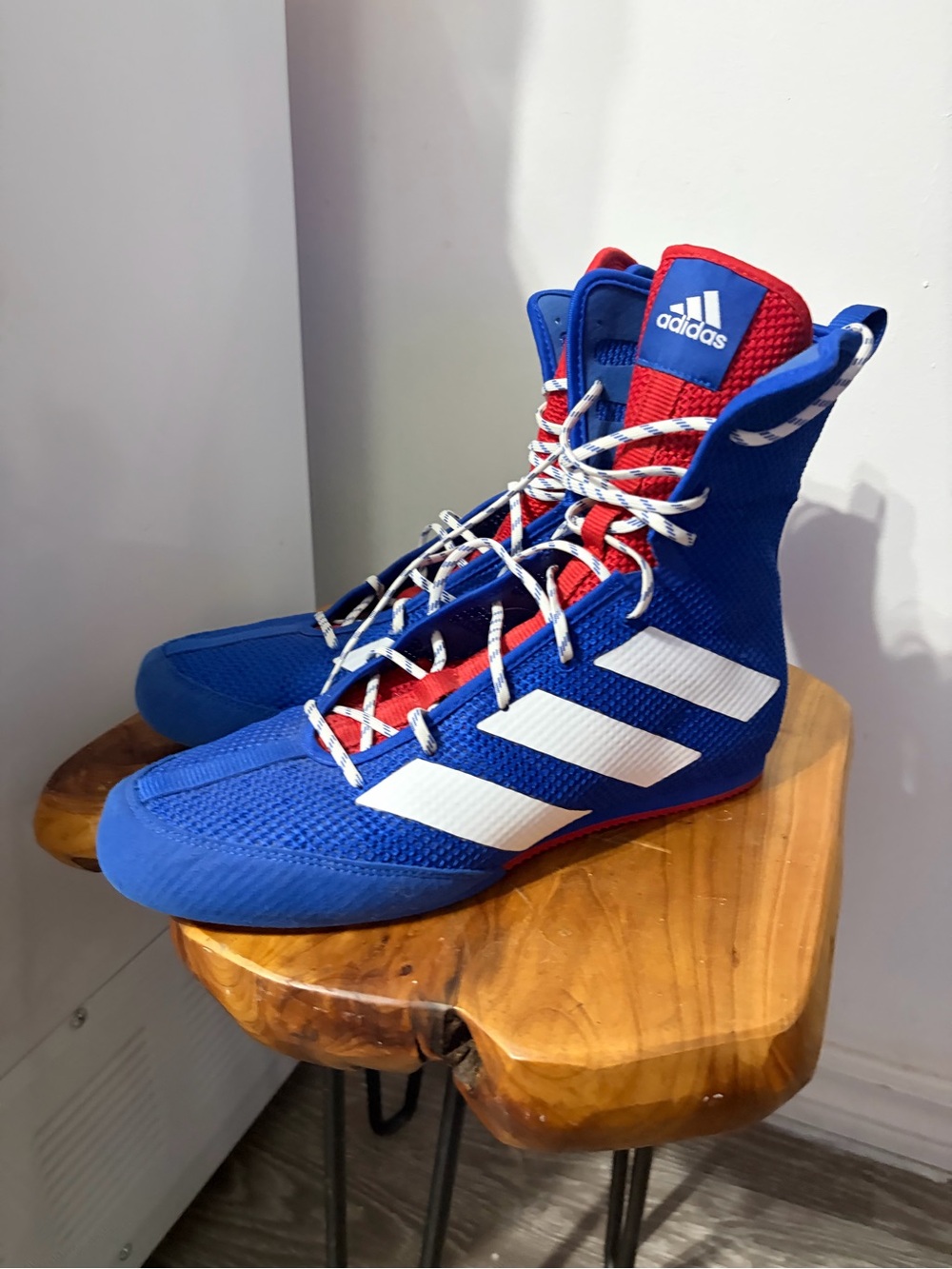 Adidas Blue and Red Wrestling/bixing Shoes with White Stripes